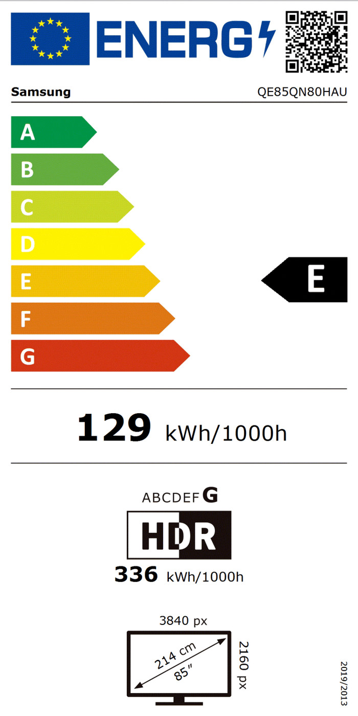 Samsung Neo QLED 85 inches QN80H (2026) energy label