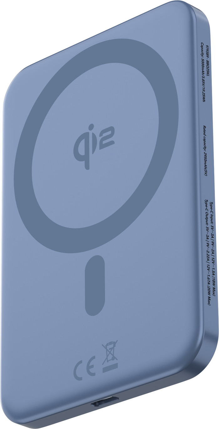 BlueBuilt Draadloze Powerbank met Qi2 en MagSafe 5.000 mAh met Snelladen 20 Watt Blauw rechterkant
