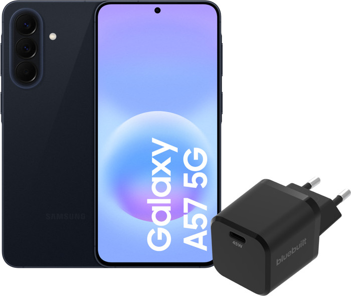 Samsung Galaxy A57 128GB Donkerblauw 5G + BlueBuilt Oplader met Usb C Poort 45W Zwart Main Image