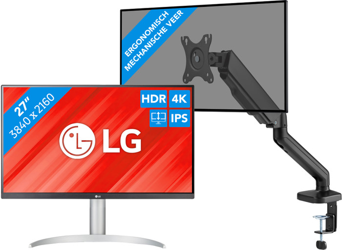 LG 27UP83AK-W + BlueBuilt Monitorarm Gasveer voor 1 Monitor Main Image