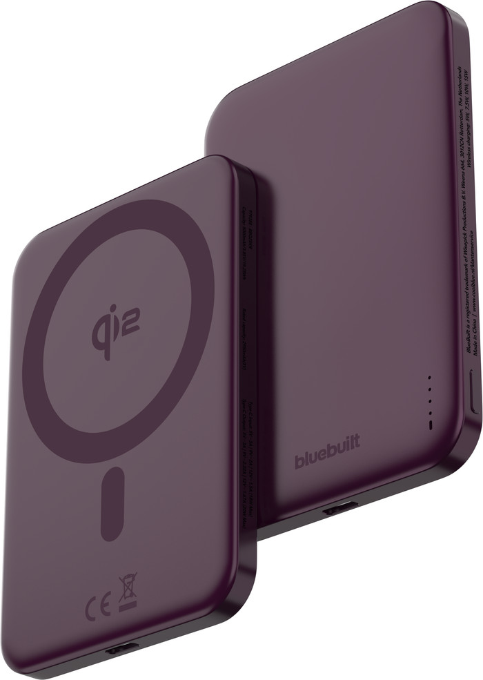 BlueBuilt Draadloze Powerbank met Qi2 en MagSafe 5.000 mAh met Snelladen 20 Watt Rood linkerkant