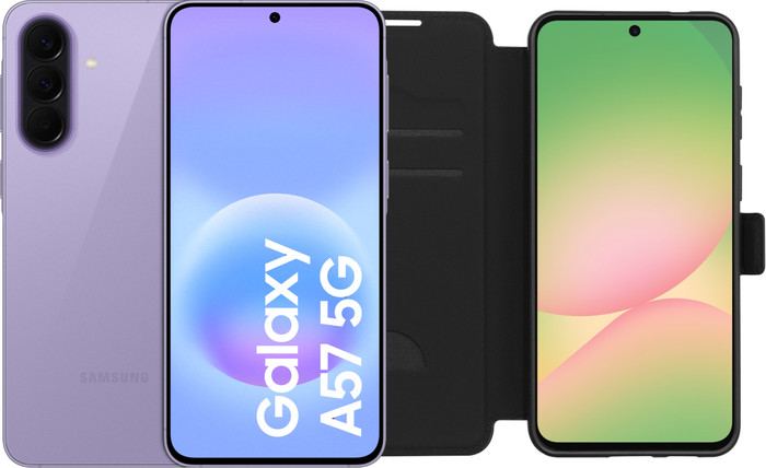 Samsung Galaxy A57 256GB Paars 5G + BlueBuilt Book Case Zwart Main Image
