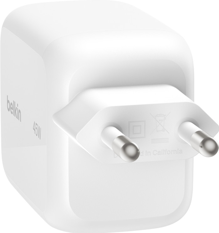 Belkin BoostCharge Pro Oplader 45W Usb C Wit + Usb C Intrekbare Kabel 0,8m Kunststof Wit voorkant