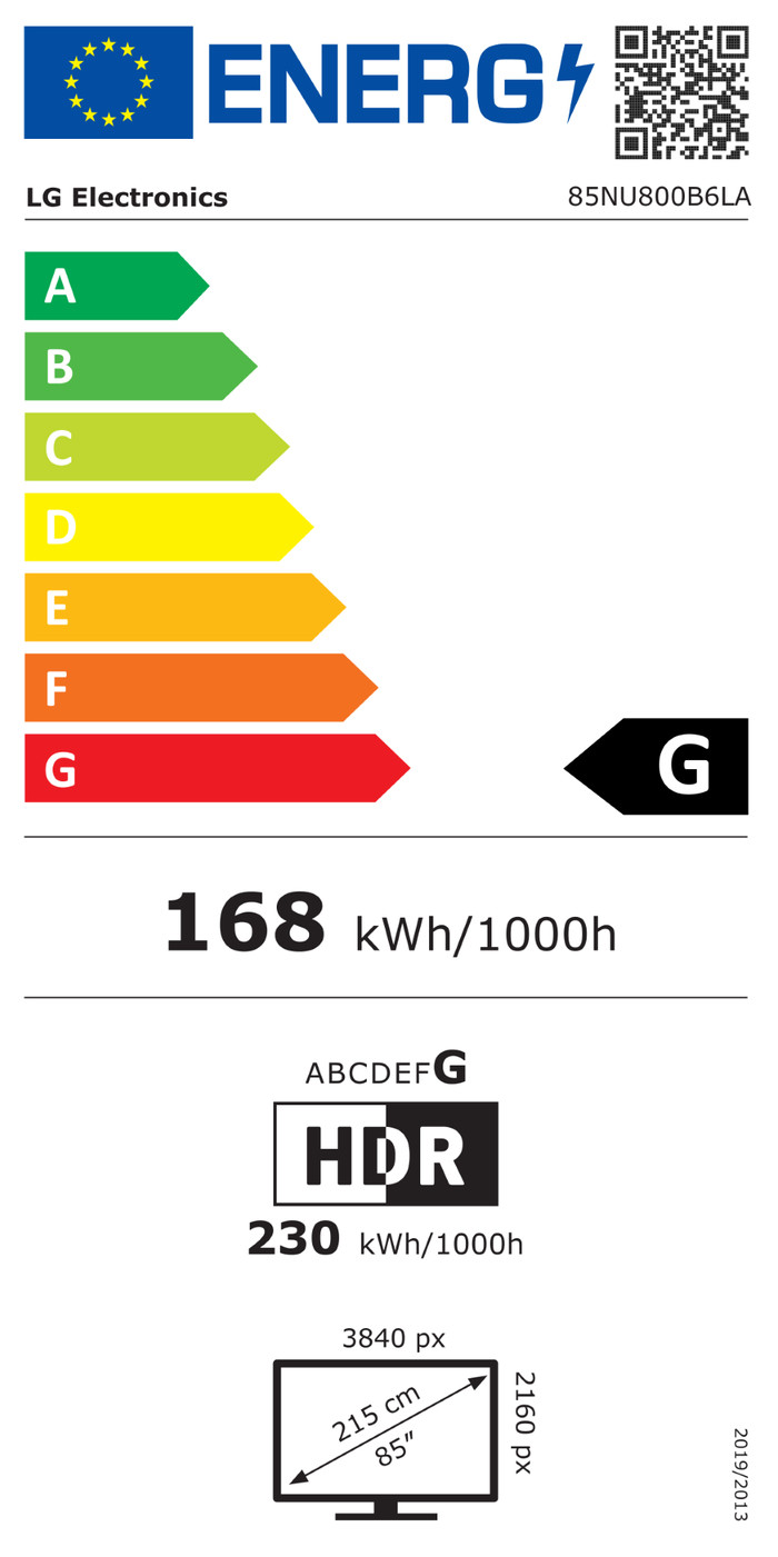 LG Led 85" NU800 (2026) energielabel