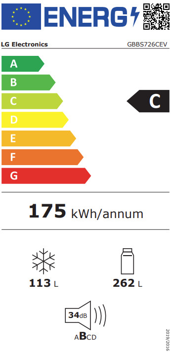 LG GBBS726CEV energielabel
