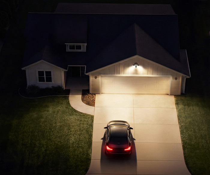 Ring Floodlight Camera 2e Generatie Wit product in gebruik