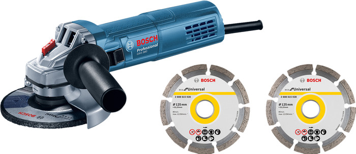 Bosch Professional GWS 880 + 2x diamantschijf voorkant