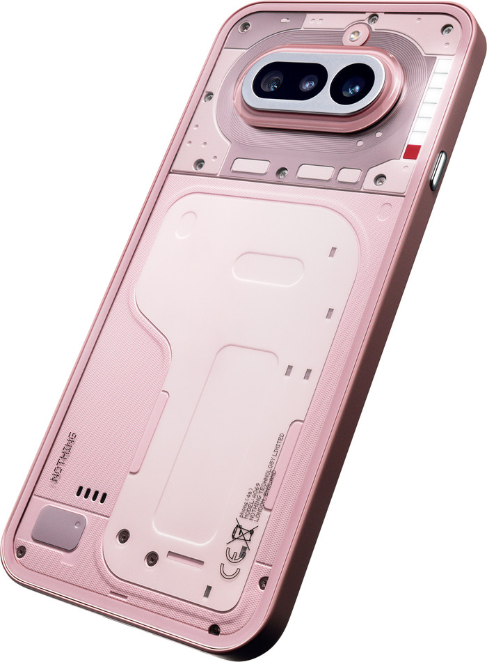 Nothing Phone (4a) 256GB Roze 5G + BlueBuilt Oplader met Usb C Poort 45W Wit achterkant