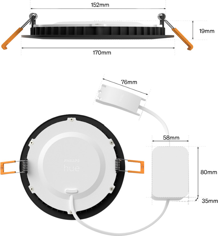 Philips Hue Recessed Spot Light Slim - White and Color 170mm - Black detail