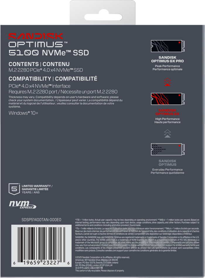 SANDISK Optimus 5100 4TB NVMe SSD achterkant