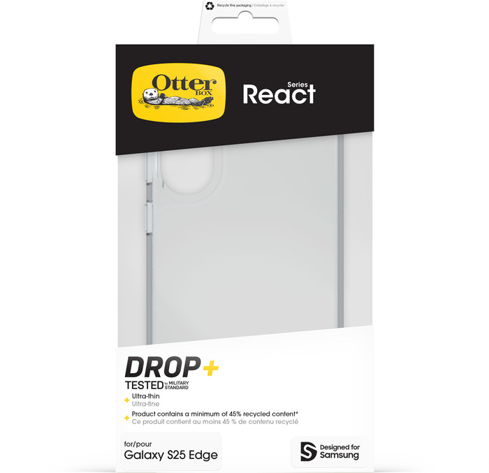 OtterBox React Samsung Galaxy S25 Edge Back Cover Transparent packaging