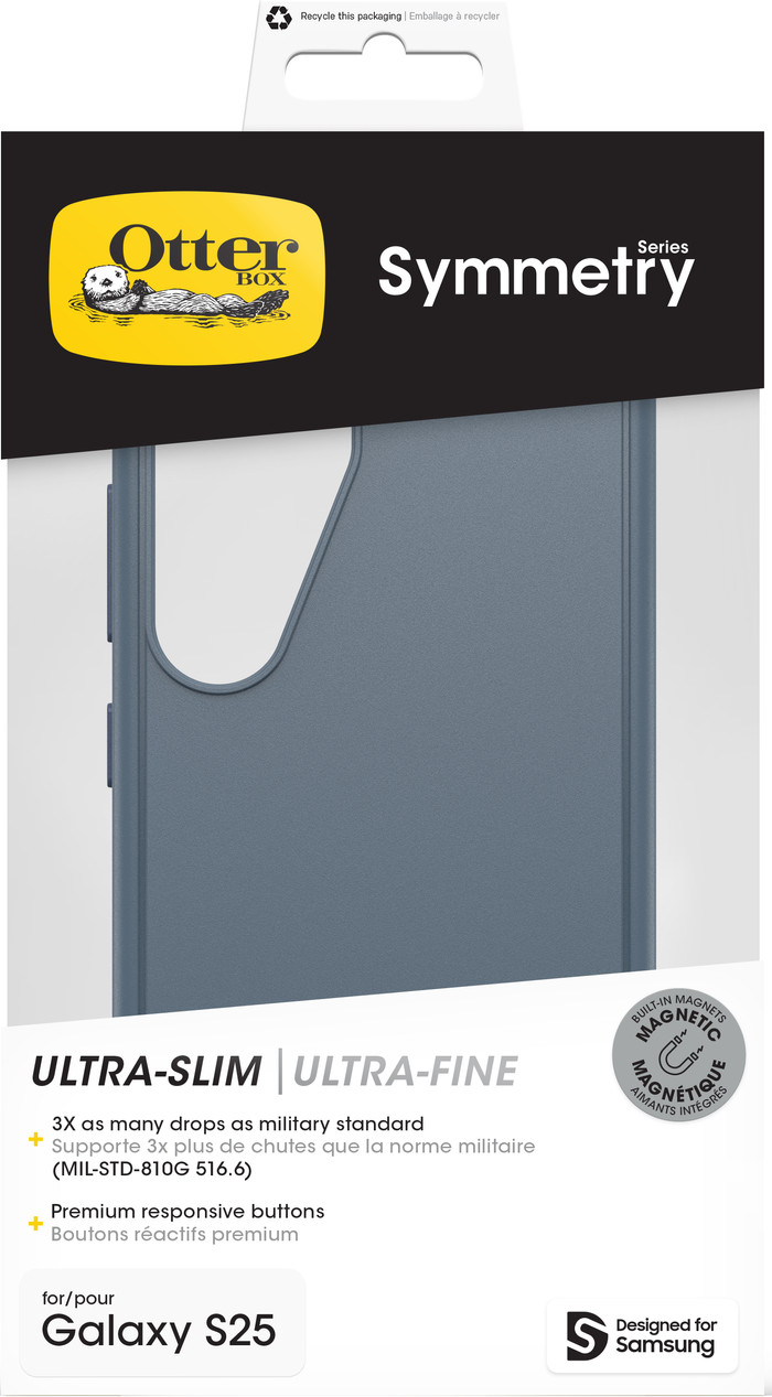 OtterBox Symmetry Samsung Galaxy S25 Back Cover with Magnet Blue packaging