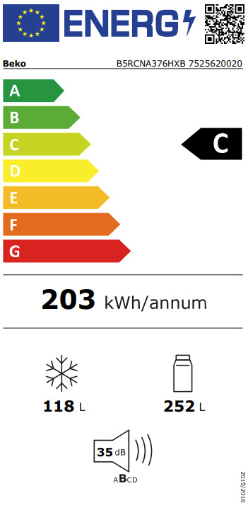 Beko B5RCNA376HXB HarvestFresh energielabel