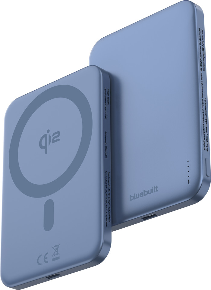 BlueBuilt Draadloze Powerbank met Qi2 en MagSafe 5.000 mAh met Snelladen 20 Watt Blauw linkerkant
