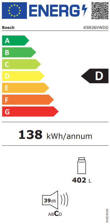 Bosch KSN36VWDG energielabel