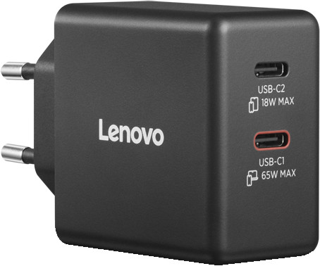 Lenovo Dual Usb C 65W GaN Oplader linkerkant