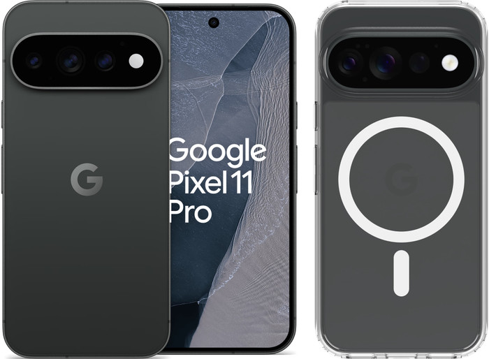 Google Pixel 11 Pro 512GB Zwart 5G + BlueBuilt Back Cover Transparant Main Image