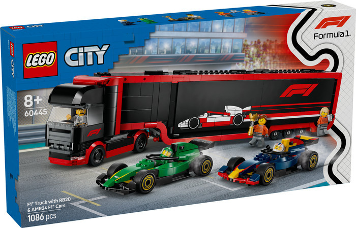 LEGO City F1 Truck with RB20 and AMR24 F1 Cars 60445 packaging