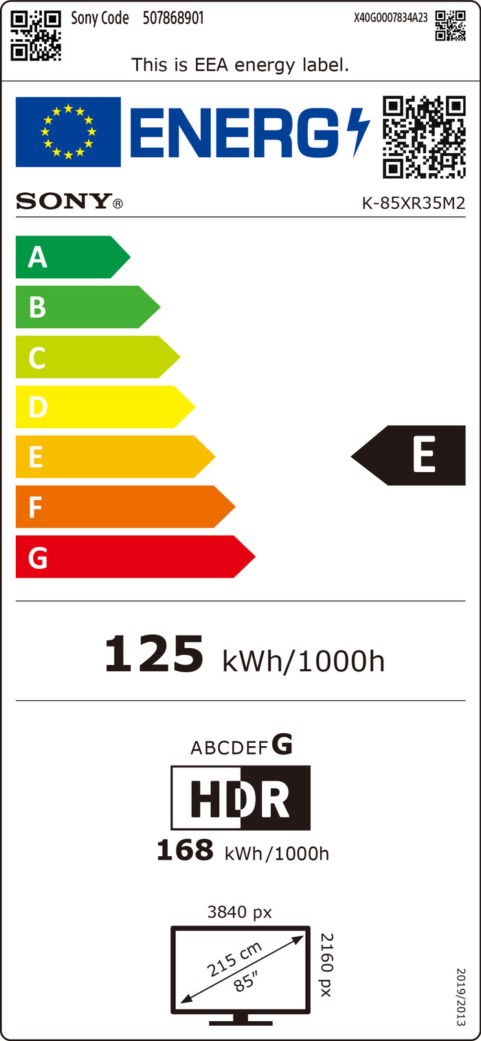 Sony Bravia 3 II Led 85" (2026) energielabel