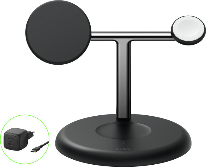Belkin 3-in-1 Draadloze Oplader met MagSafe 25 Watt Zwart voorkant