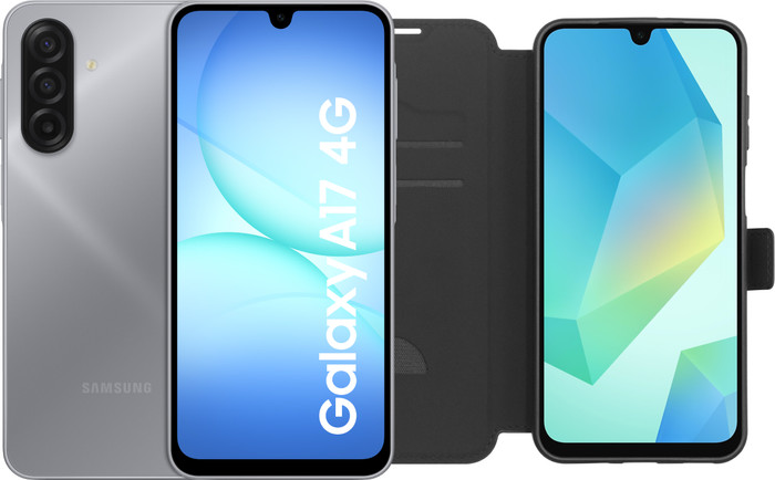Samsung Galaxy A17 128GB Grijs 5G + BlueBuilt Book Case Zwart Main Image