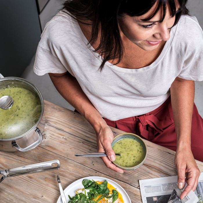 KitchenAid rvs Pannenset 3-delig product in gebruik