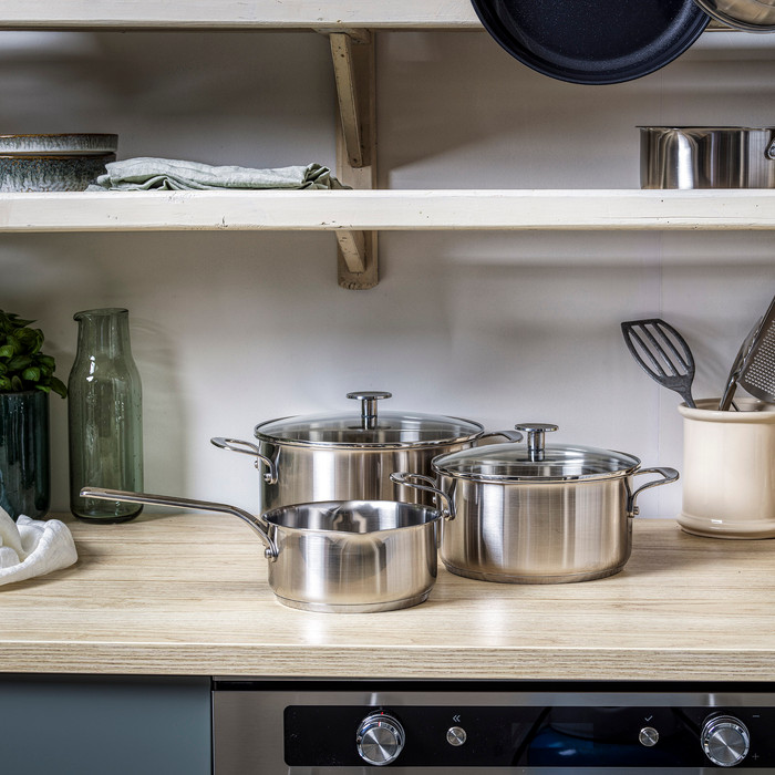 KitchenAid rvs Pannenset 3-delig product in gebruik