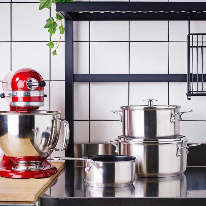 KitchenAid rvs Pannenset 3-delig product in gebruik