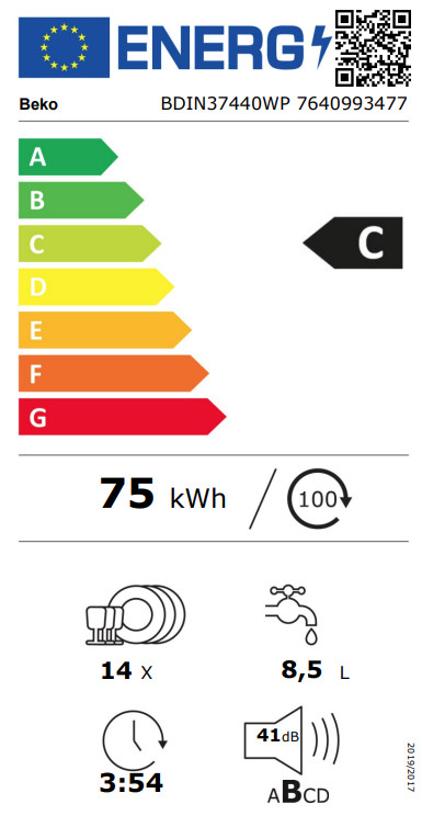 Beko BDIN37440WP - PowerIntense energielabel