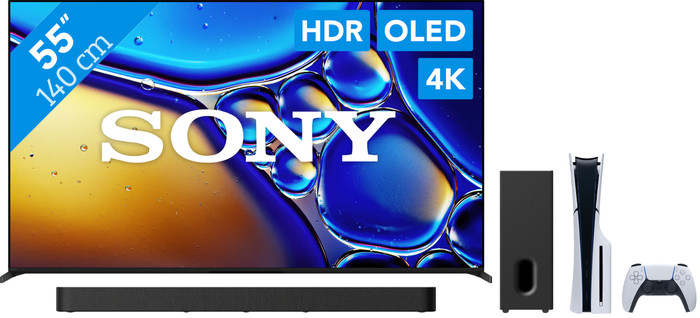 Sony Bravia 8 II 55" QD-OLED (2025) + Sony Bravia Theatre Bar 7 Zwart + PlayStation 5 Slim Main Image