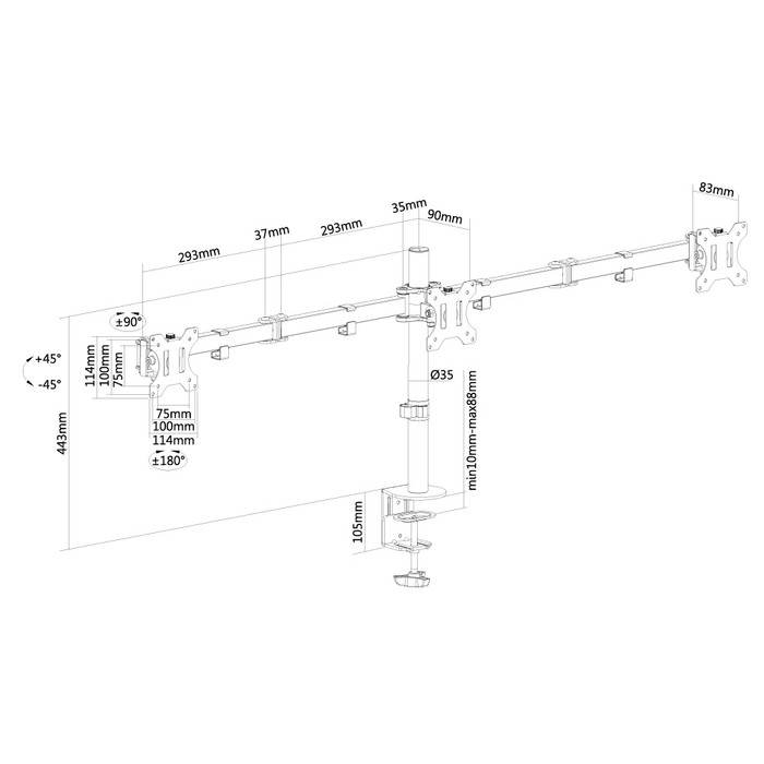 Neomounts FPMA-D550D3BLACK Monitorarm Zwart detail