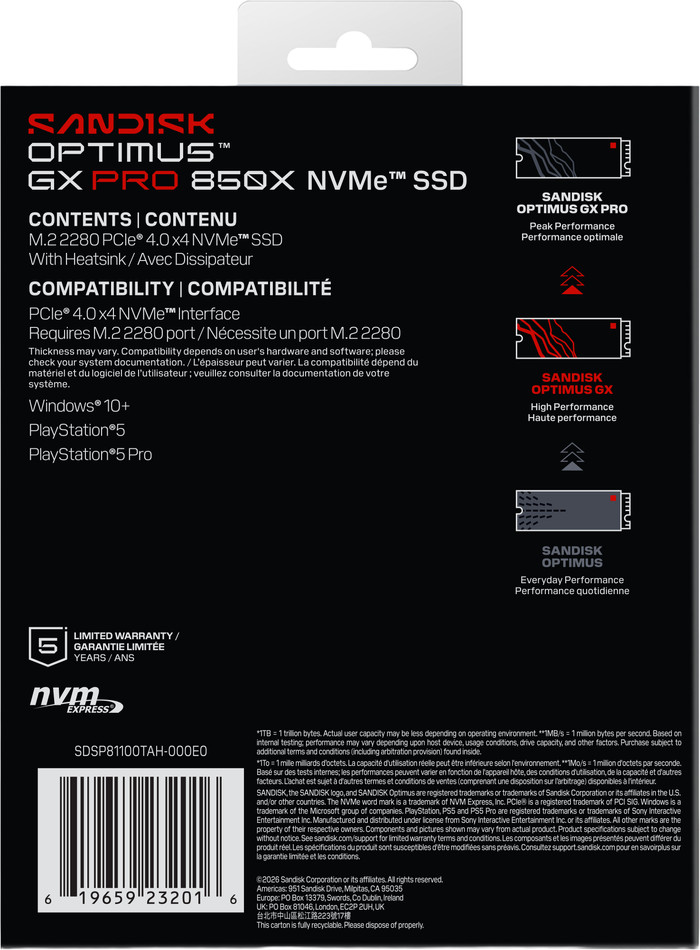 SANDISK Optimus GX PRO 850X 1TB Heatsink NVMe SSD achterkant