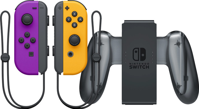 Nintendo Switch Joy-Con set Neon Paars/Neon Oranje + Nintendo Switch Joy-Con Charge Grip Main Image