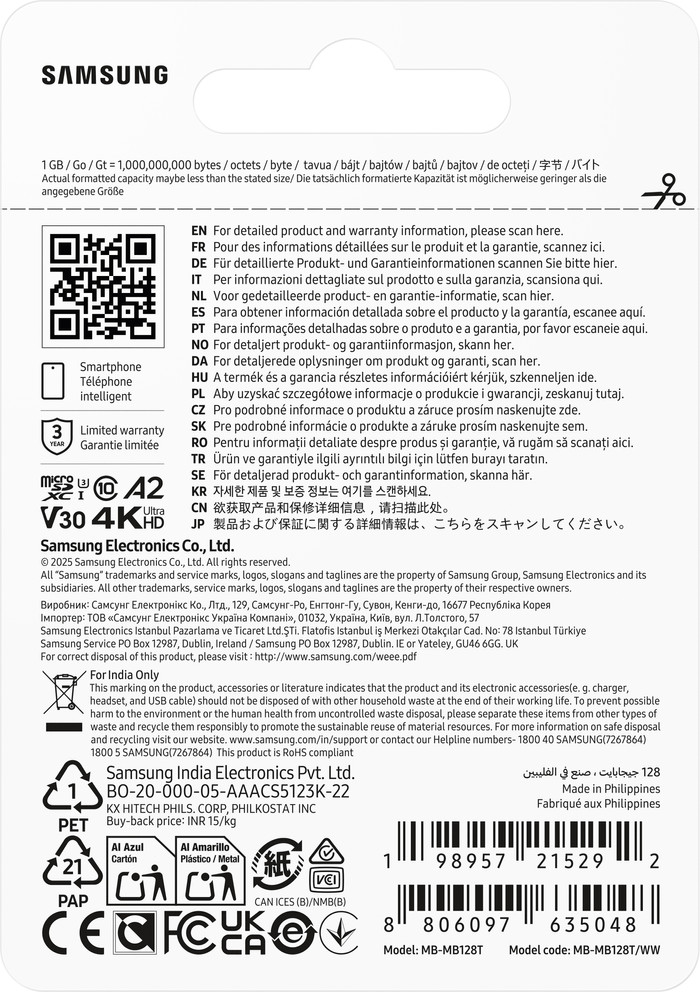 Samsung MicroSDXC T7 128GB 170MB/s verpakking