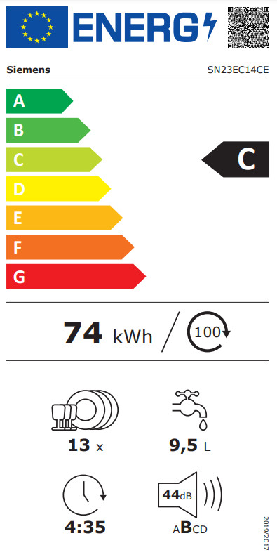 Siemens SN23EC14CE / Vrijstaand energielabel
