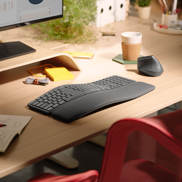 Logitech K860 + Logitech MX Vertical Ergo Mouse product in use