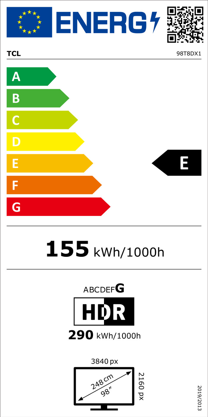 TCL QD Mini-led 98" T8D (2026) energielabel