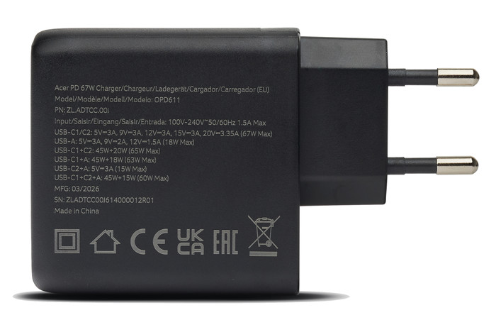 Acer 67W GaN Charger rechterkant