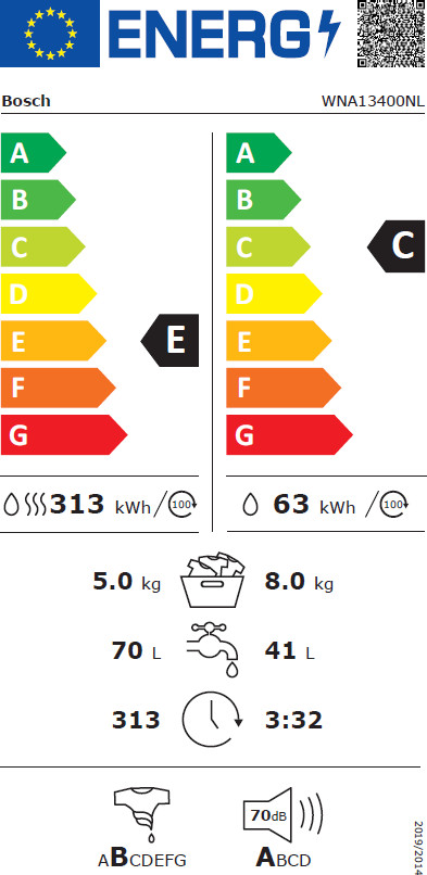 Bosch WNA13400NL - 8/5 kg energielabel
