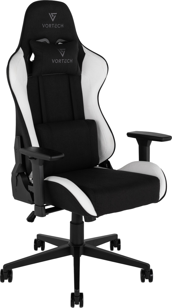 Vortech Essential Gamestoel Wit + Vortech Vloermat Zwart linkerkant
