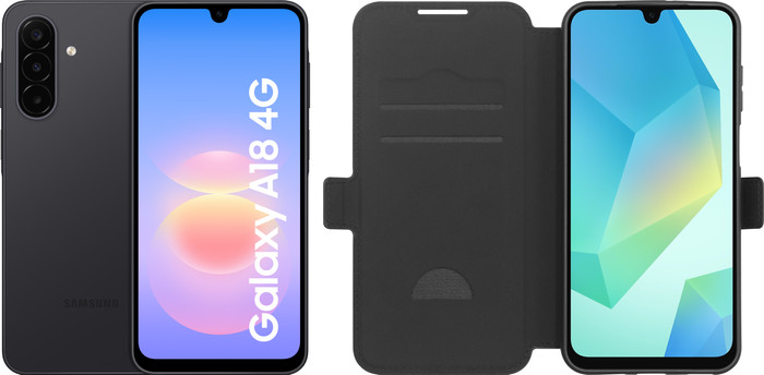 Samsung Galaxy A18 128GB Zwart 4G + BlueBuilt Book Case Zwart Main Image