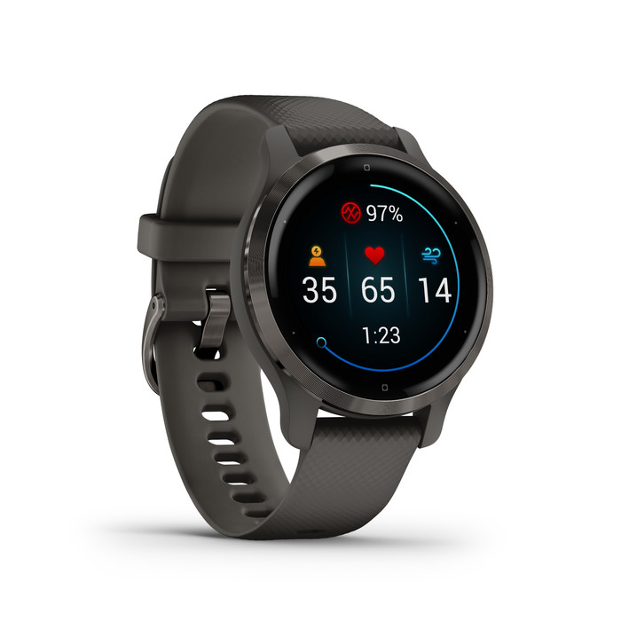 Garmin Venu 2S Grijs + Garmin Index S2 Smart - Zwart linkerkant
