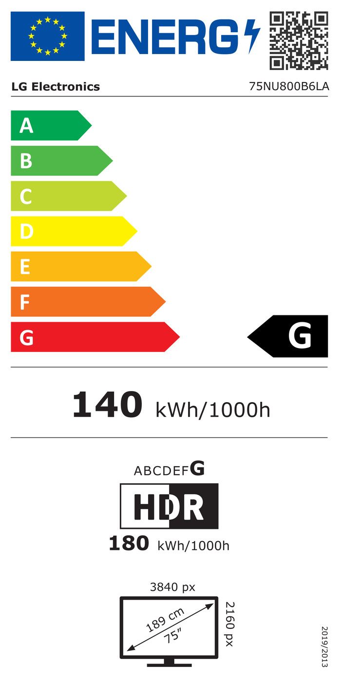 LG Led 75" NU800 (2026) energielabel