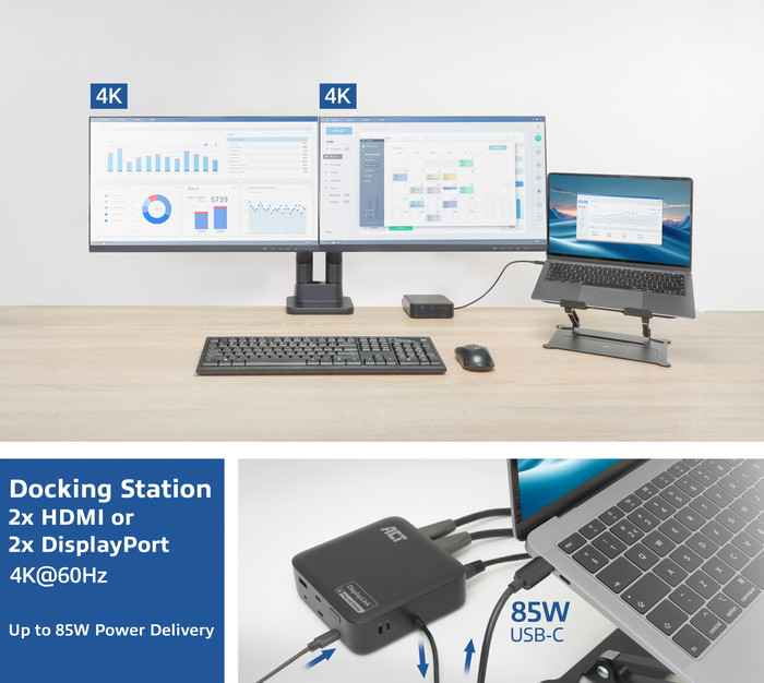 ACT USB-C Dual 4K Monitor DisplayLink Docking Station product in use