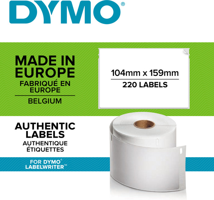 DYMO LabelWriter Extra Grote Etiketten 104 x 159 mm 220 stuks visual leverancier