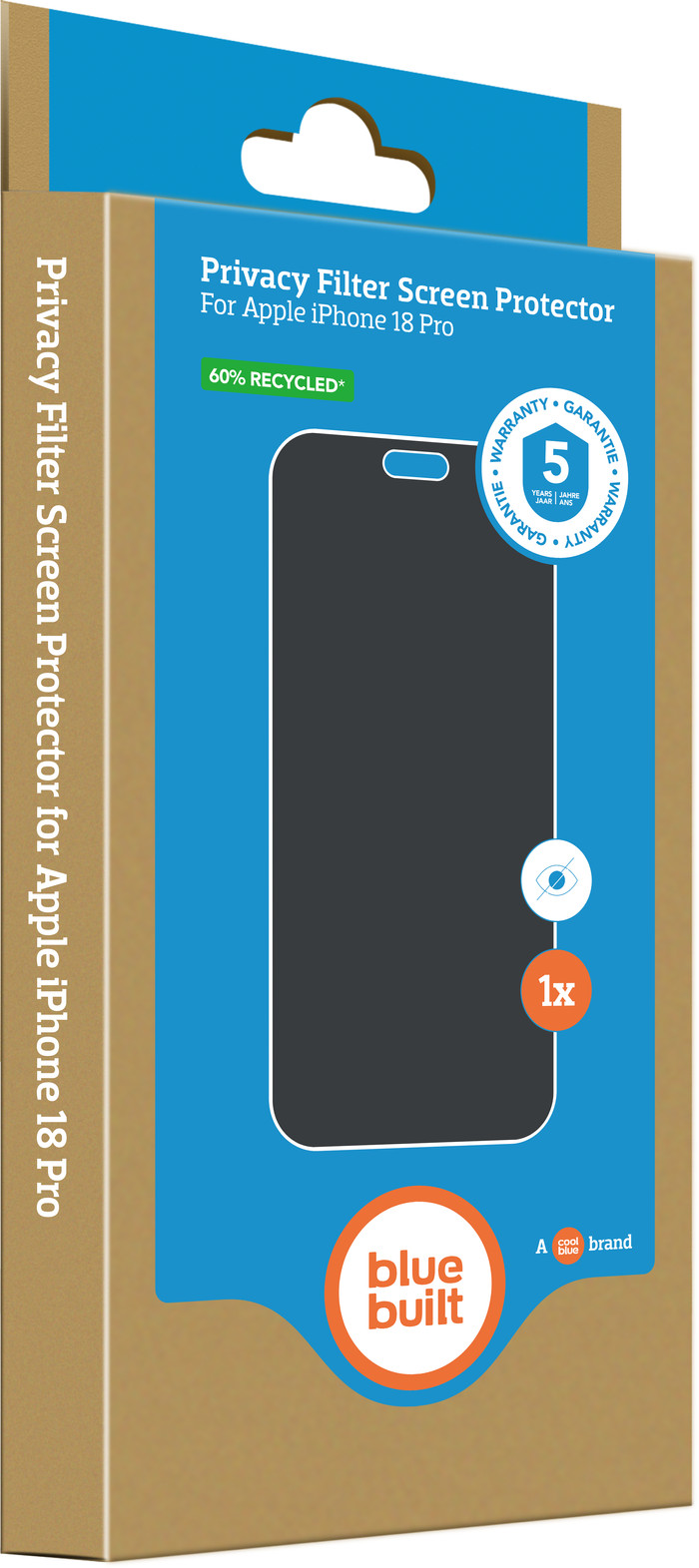 BlueBuilt iPhone 18 Pro Privacy Filter Screenprotector Glas verpakking
