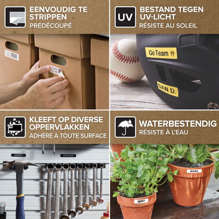 DYMO Duurzame D1 Tape 12 mm x 5,5 m Zwart Wit Label detail