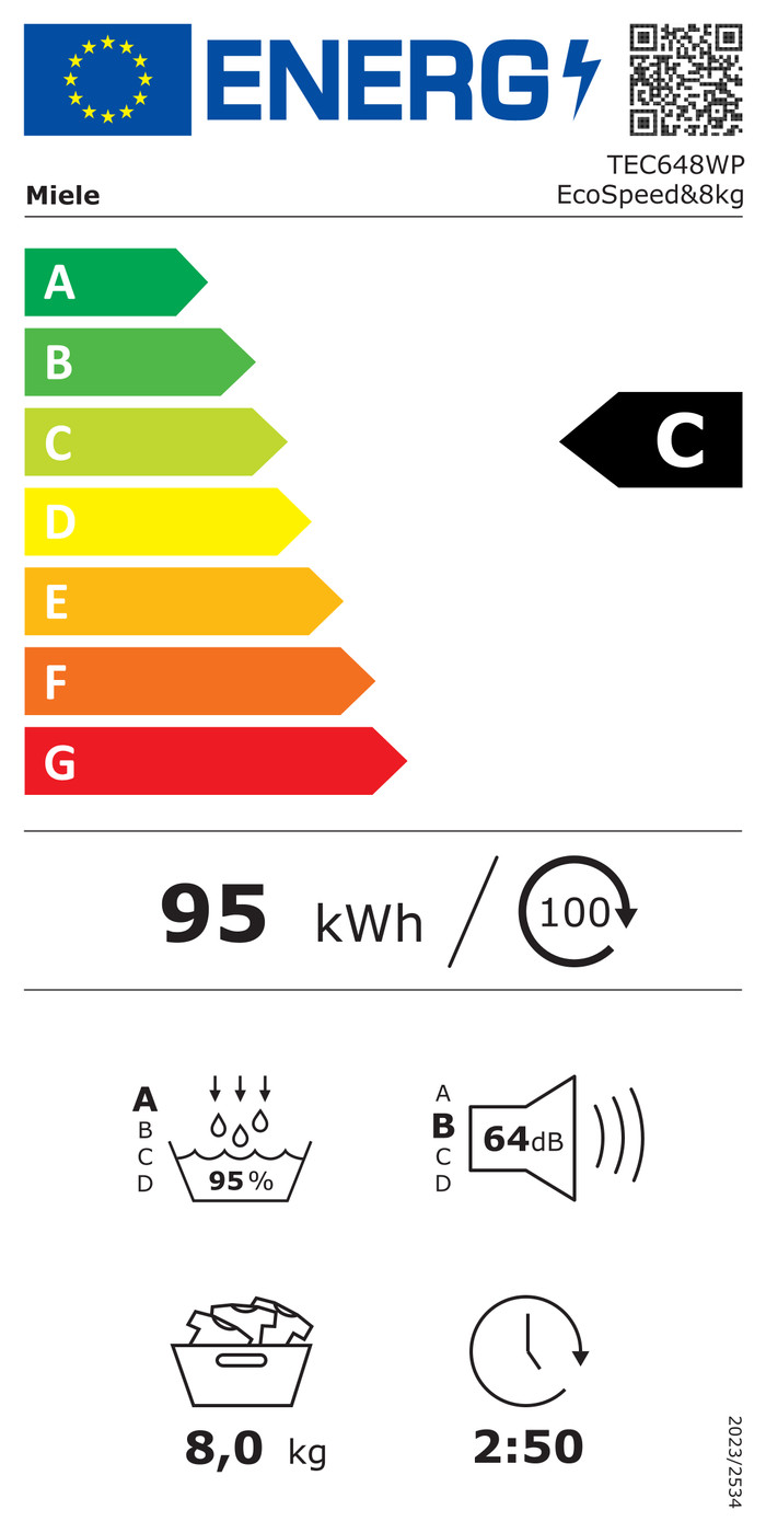 Miele WEC 388 WCS + Miele TEC 648 WP energy label