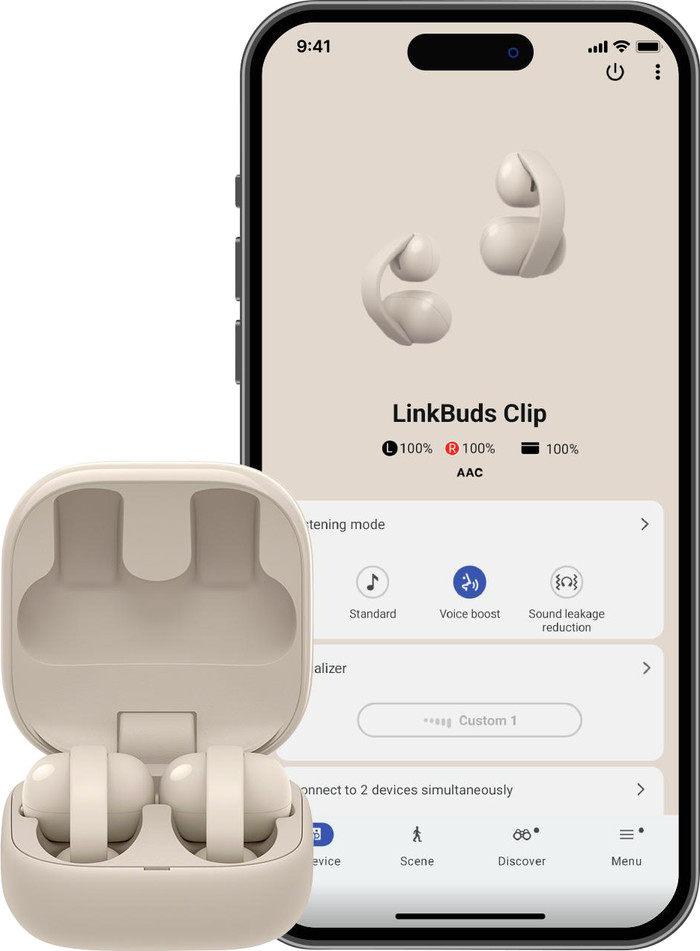 Sony LinkBuds Clip Beige product in use