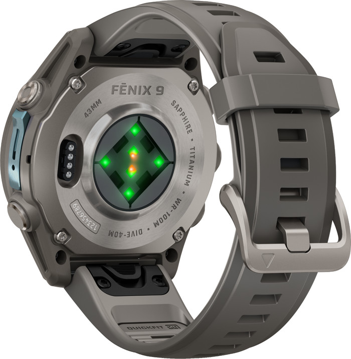 Garmin Fenix 9 Grijs 43mm achterkant
